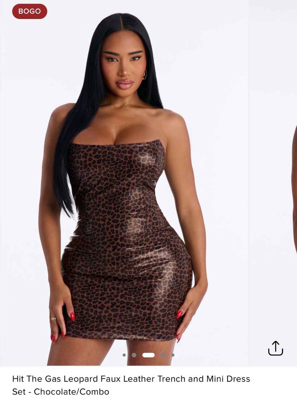 Fashion Nova Chocolate Leopard Faux Leather Trench & Mini Dress Set - Picture 3 of 5